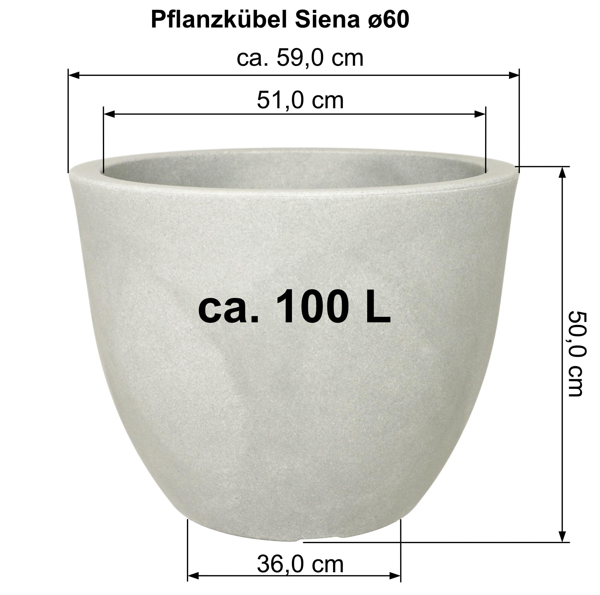 MePla Blumentopf Siena - runder Pflanzkübel - wetterfestes Pflanzgefäß - UV-beständiger Blumenkübel - Pflanzentopf - Kübel - ø60 - Terra