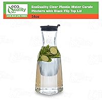 Vista 3 de EcoQuality Jarra de agua de plástico transparente de 34 onzas con tapa superior abatible negra, botella de base cuadrada con boquilla para barra