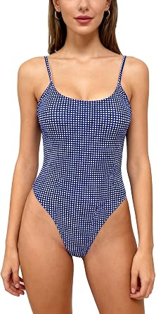 Womens Sexy One Piece Bathing Suit Swimsuit High Cut Leg Cheeky Coverage, Adjustable Thin Strap