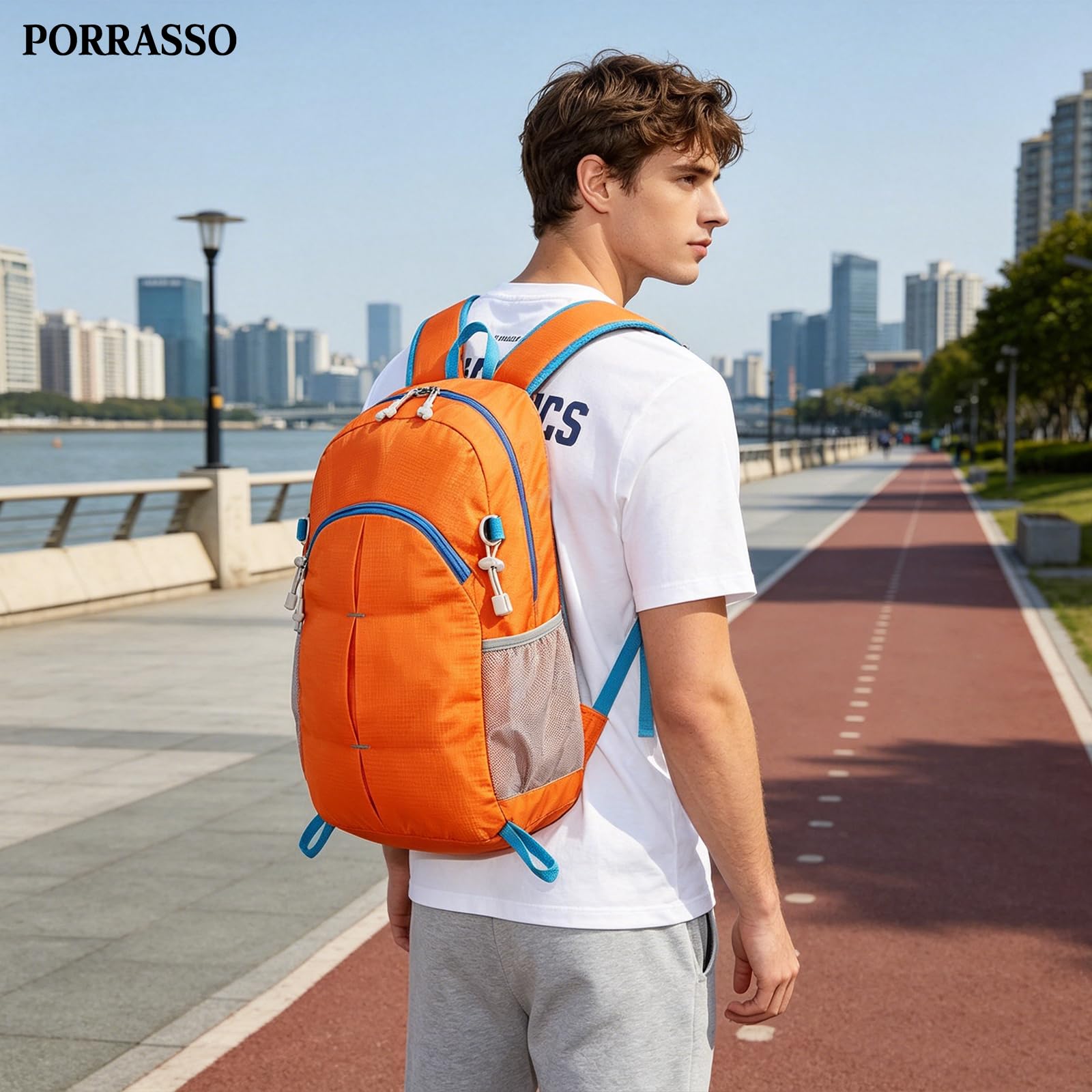 Sac à Dos Pliable Imperméable Léger Daypack Sac à Dos Randonnée Femme Homme Backpack pour Camping Trekking Voyage Utilisation Quotidienne Orange
