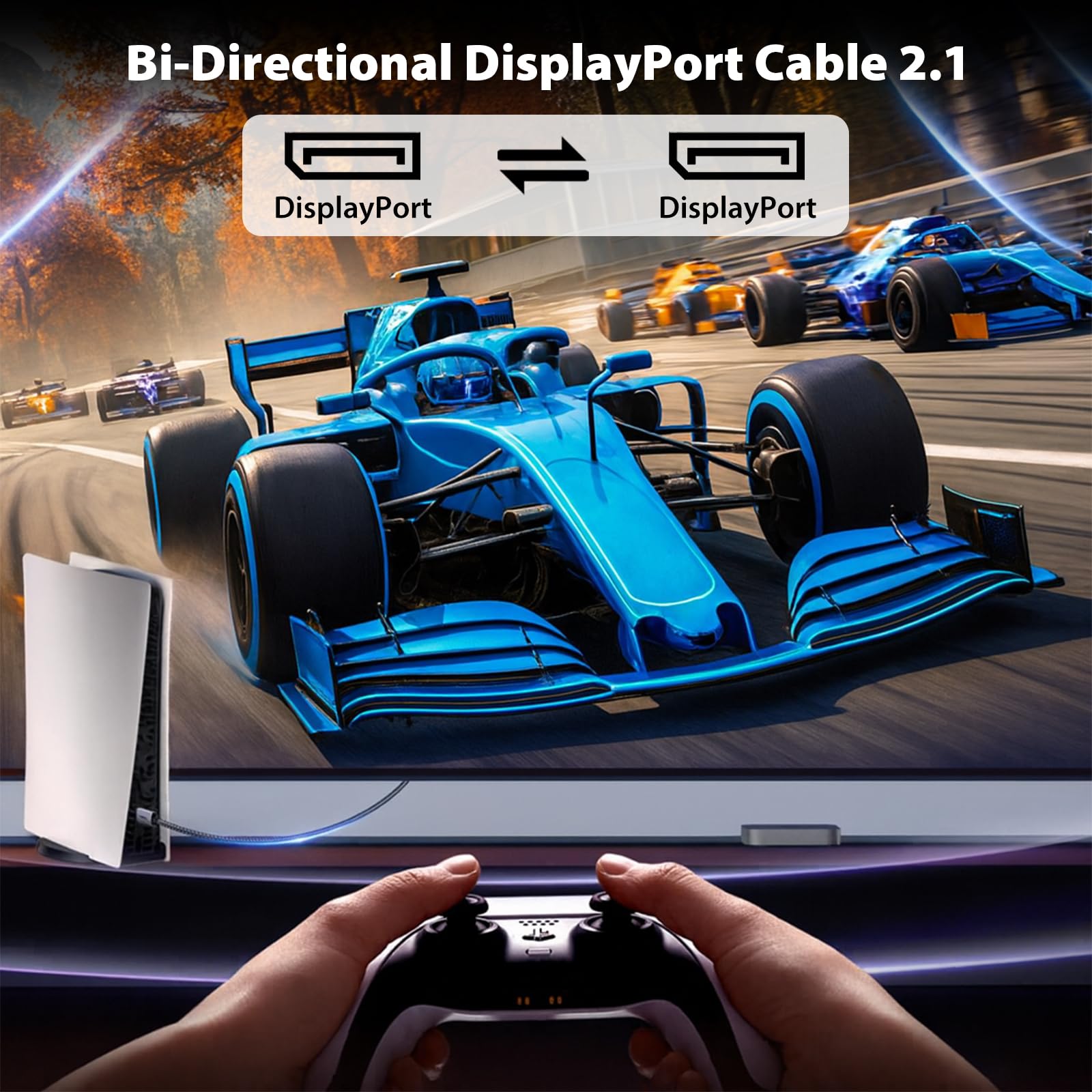 Cyberguys! Câble DisplayPort 2.1 tressé avec connecteurs plaqués or, câble DisplayPort 2.1 prenant en charge 16K @ 60 Hz 8K @ 120 Hz 4K @ 240 Hz, HDR10, DSC, HDCP - Certifié conforme pour moniteur de
