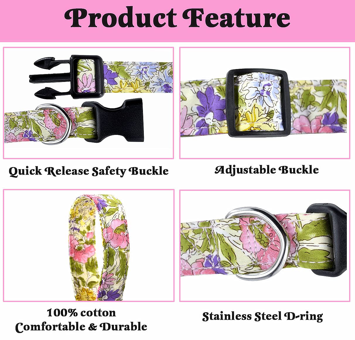 Moonpet Hundehalsband Verstellbar – Bohemia Floral Design, Weich, Für Welpen Bis Große Hunde, Größe M