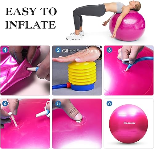 Miniatura 3 de doorslay Pelota de yoga anti-estallido, 21.7 in25.6 in29.5 in, pelota de equilibrio de estabilidad, Pilates Barre Pelota de ejercicio físico con