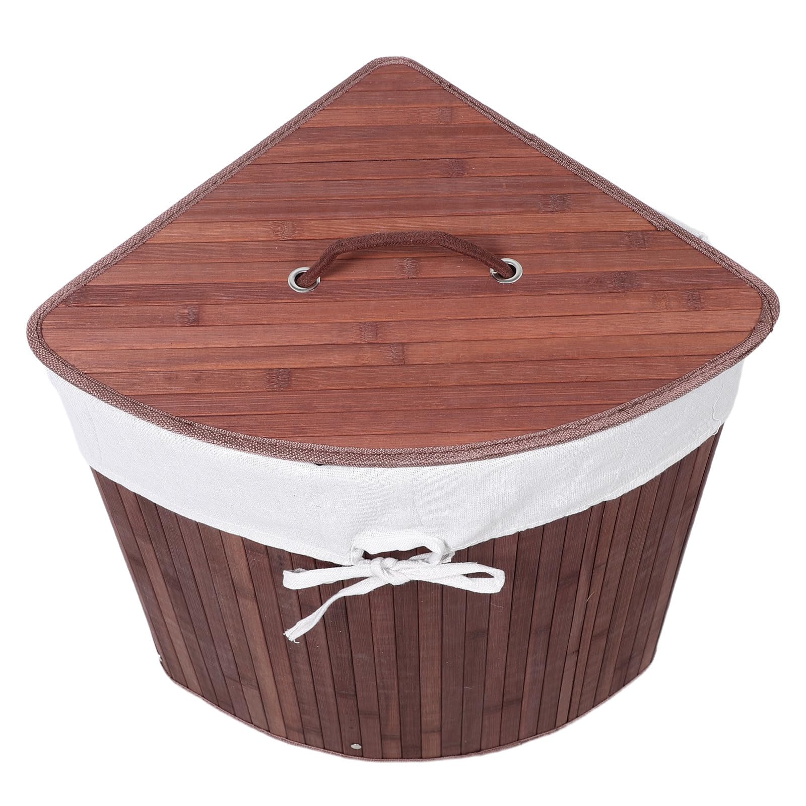 COHEALI Cesto Portabiancheria in Bambù e Tessuto Angolare Triangolare con Coperchio 35x50cm Design Salvaspazio Silenzioso per Bagno e Casa
