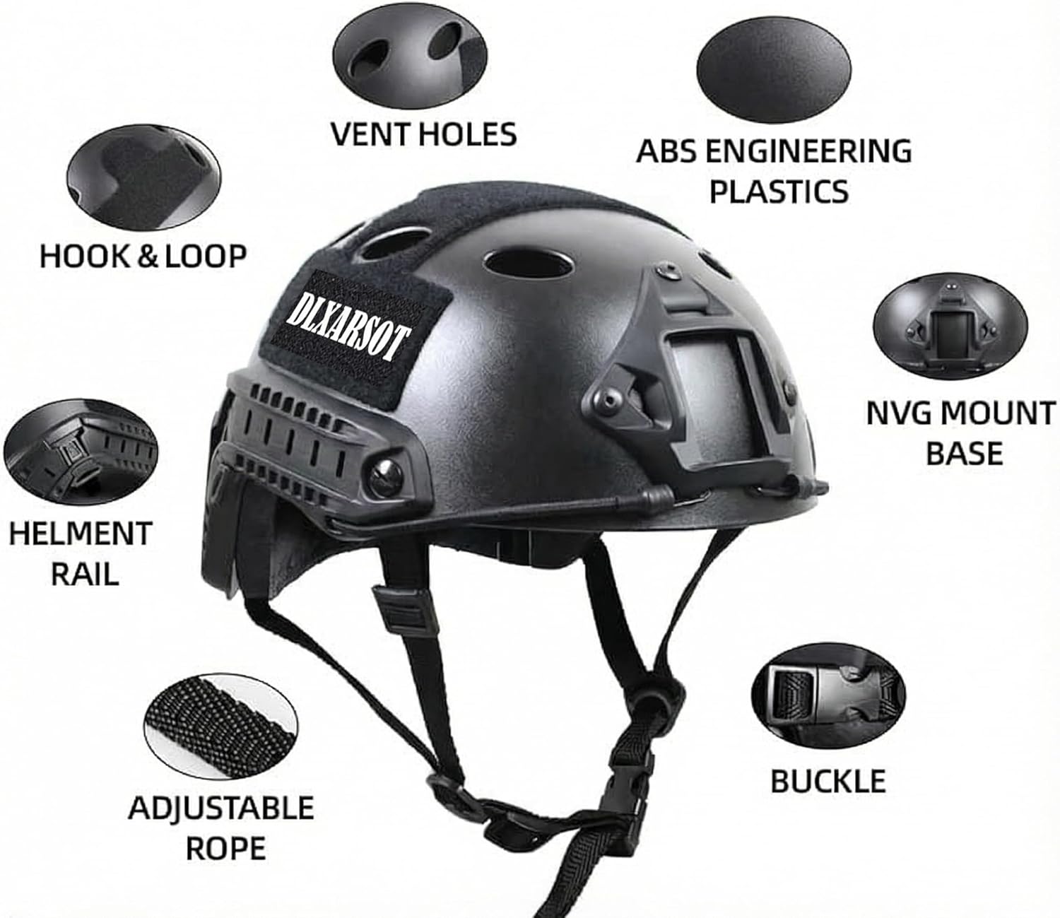 Tactical Airsoft Paintball Fast Helmet with Helmet Cover, PJ Type Multifunctional Protective Helmet with NVG Mount