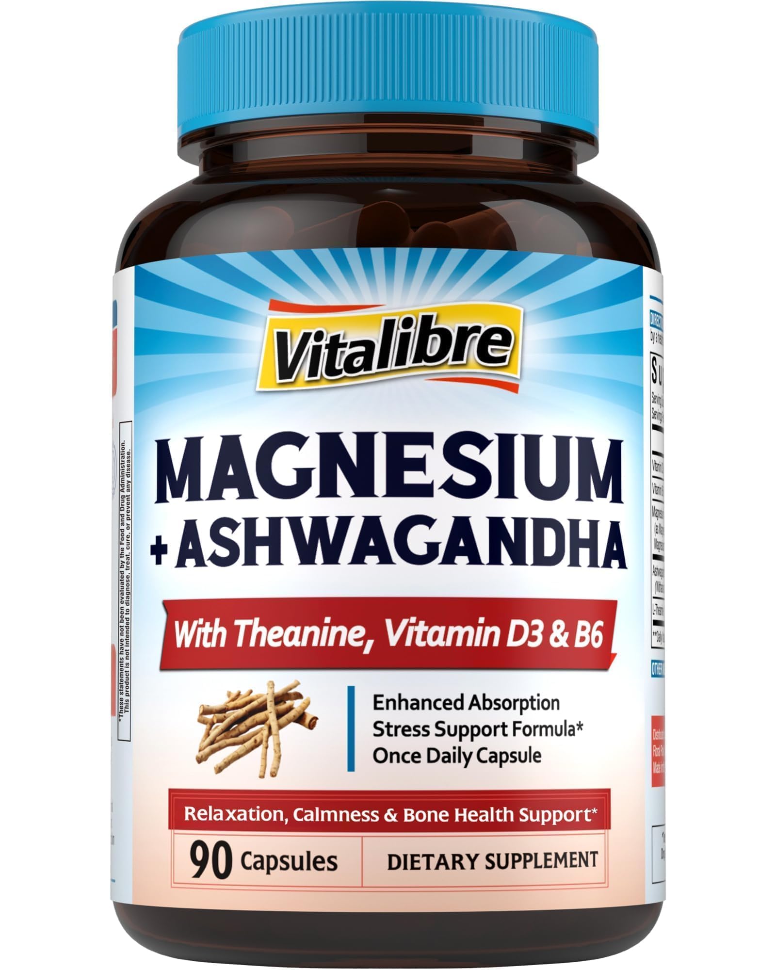 Vitalibre Magnesium Complex with Ashwagandha, L-Theanine & Vitamin D3, B6