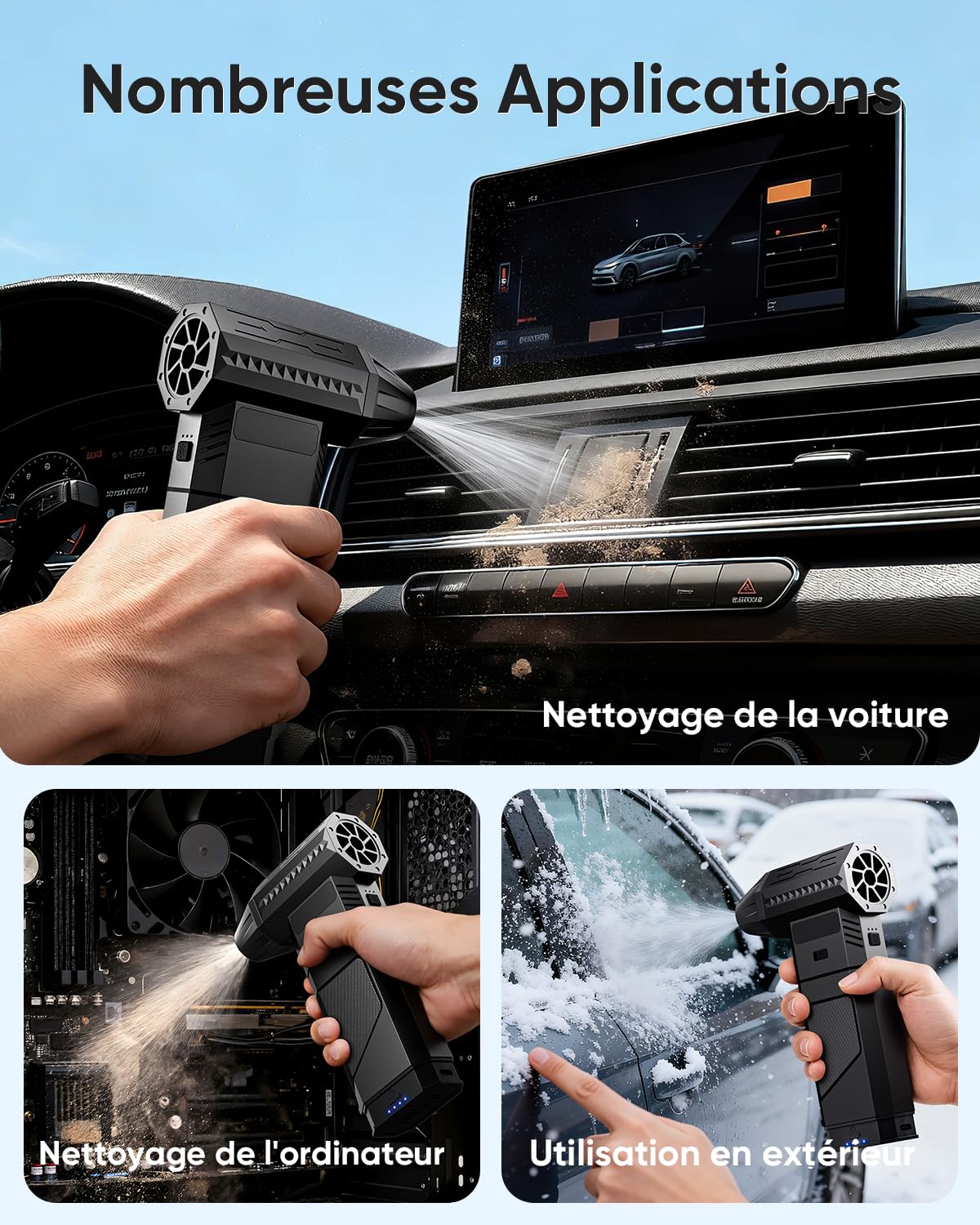 Souffleur à Air Comprimé avec 2 Batteries Modulaires, Flux D'Air Puissant 220 G+, 2 Buses MagnéTiques, 3 Vitesses, Led – Souffleur Batterie pour Clavier, Pc, Voiture Et Appareils éLectroniques