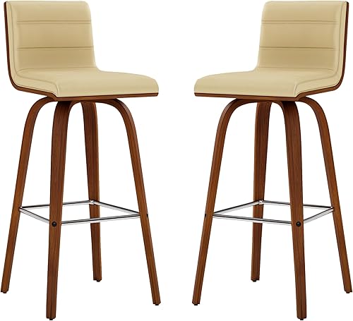 Miniatura 45 de Armen Living Vienna - Taburete giratorio de 26 pulgadas de altura de mostrador de piel sintética gris y madera de nogal Piel sintética