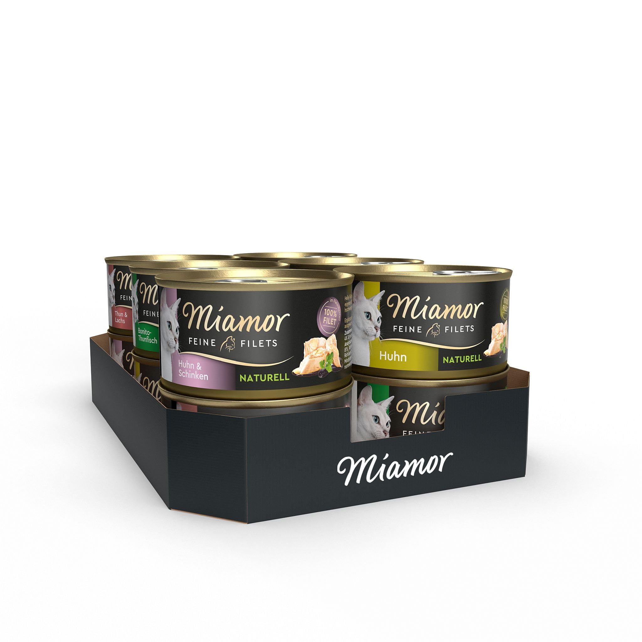 Miamor - Feine Filets Naturelle Mixpaket 2 | Nassfutter für ausgewachsene Katzen mit Filetstückchen im eigenen Saft. Fettarmes Ergänzungsfutter in der Dose ohne künstliche Zusätze | 12x80g
