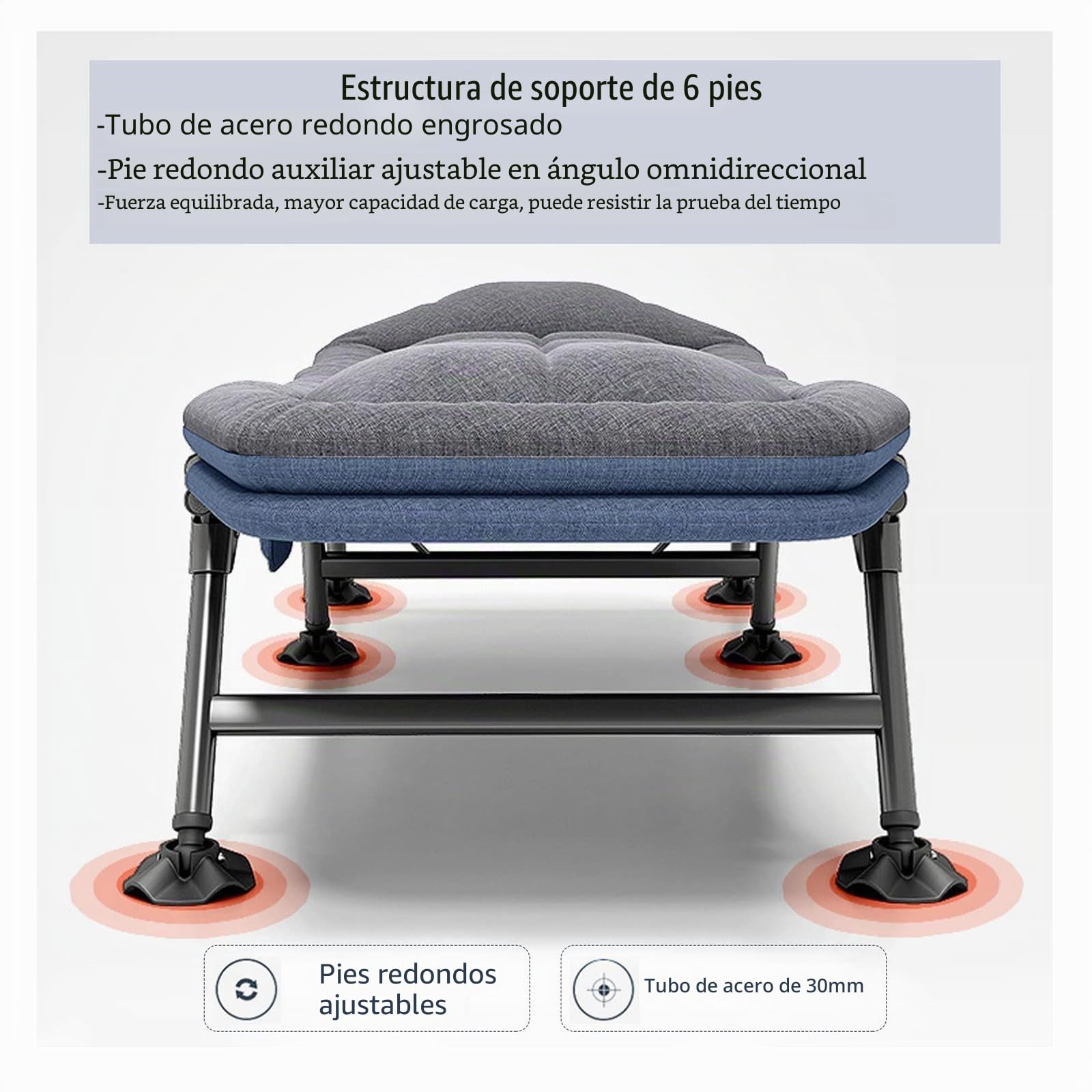 Cama Plegable Camping con Bolsillos Laterales, Cama Camping Plegable con Colchon, Respaldo Ajustable en 5 Posiciones, Soporta hasta 160 Kg, Cama de Exterior para Camping y Jardín