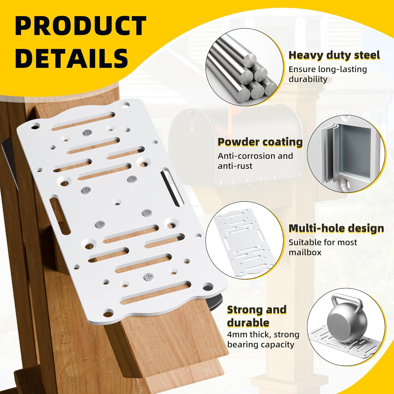 Mailbox Mounting Bracket,Post Mount Mailboxes Board,Mailbox Bracket for 4x4 Wood or Hollow Posts,Mailbox Mounting Plate For Most Post-Mounted Mailboxes with Mounting Holes at the Bottom,White