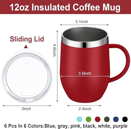 Miniatura 8 de Suclain 6 tazas de café aisladas de 12 onzas con asa, taza de café aislada de acero inoxidable, taza de viaje al vacío de doble pared a granel, taza
