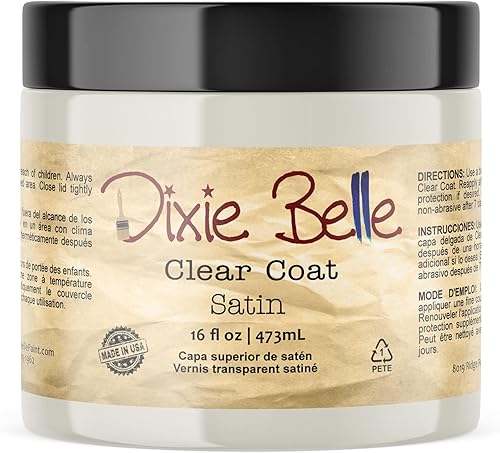 Dixie Belle Paint Company  Capa transparente satinada (16 onzas)  Capa superior acrílica con acabado satinado  Acabado de pintura para muebles