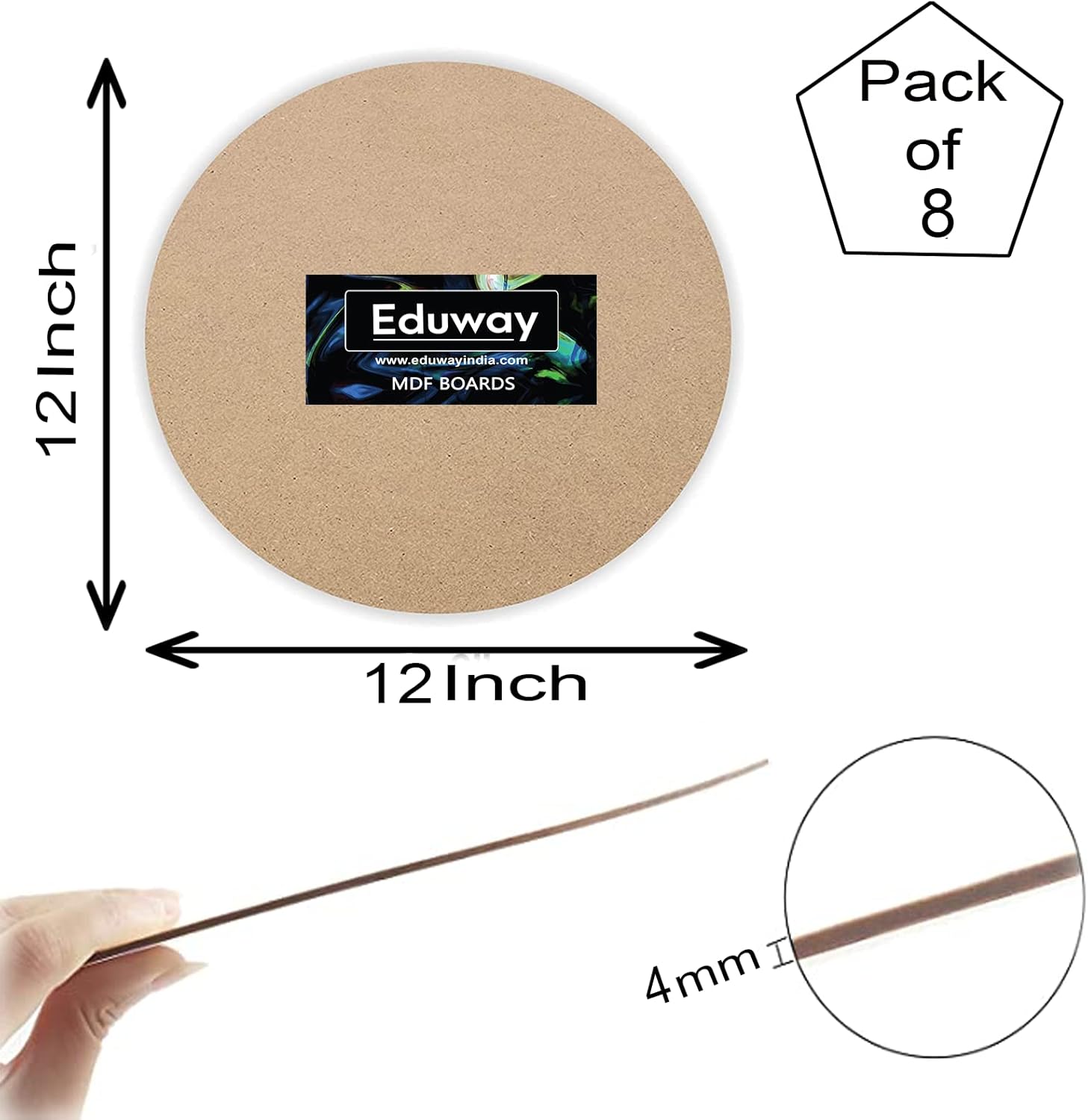 12 Inch Round Circle MDF Board Sheet (Pack of 8) for Art & Craft- 4 mm Unfinished Round Wood Slices for Resin Painting, Craft, Art,Pyrography, Painting- DIY (30 cm)