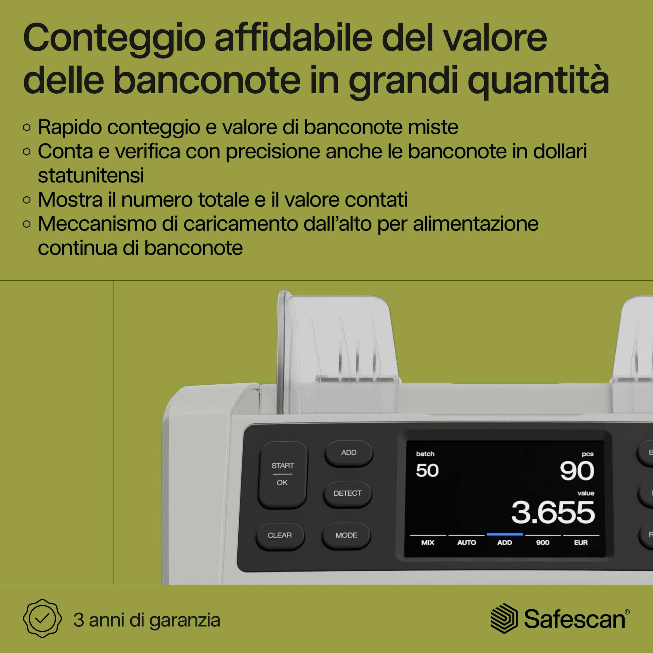 Safescan, Contadenaro Safescan 2885-S conta banconote miste, compresi gli USD - Contadenaro con rilevatore di denaro falso a 7 punti - Contadenaro con interfaccia multilingue