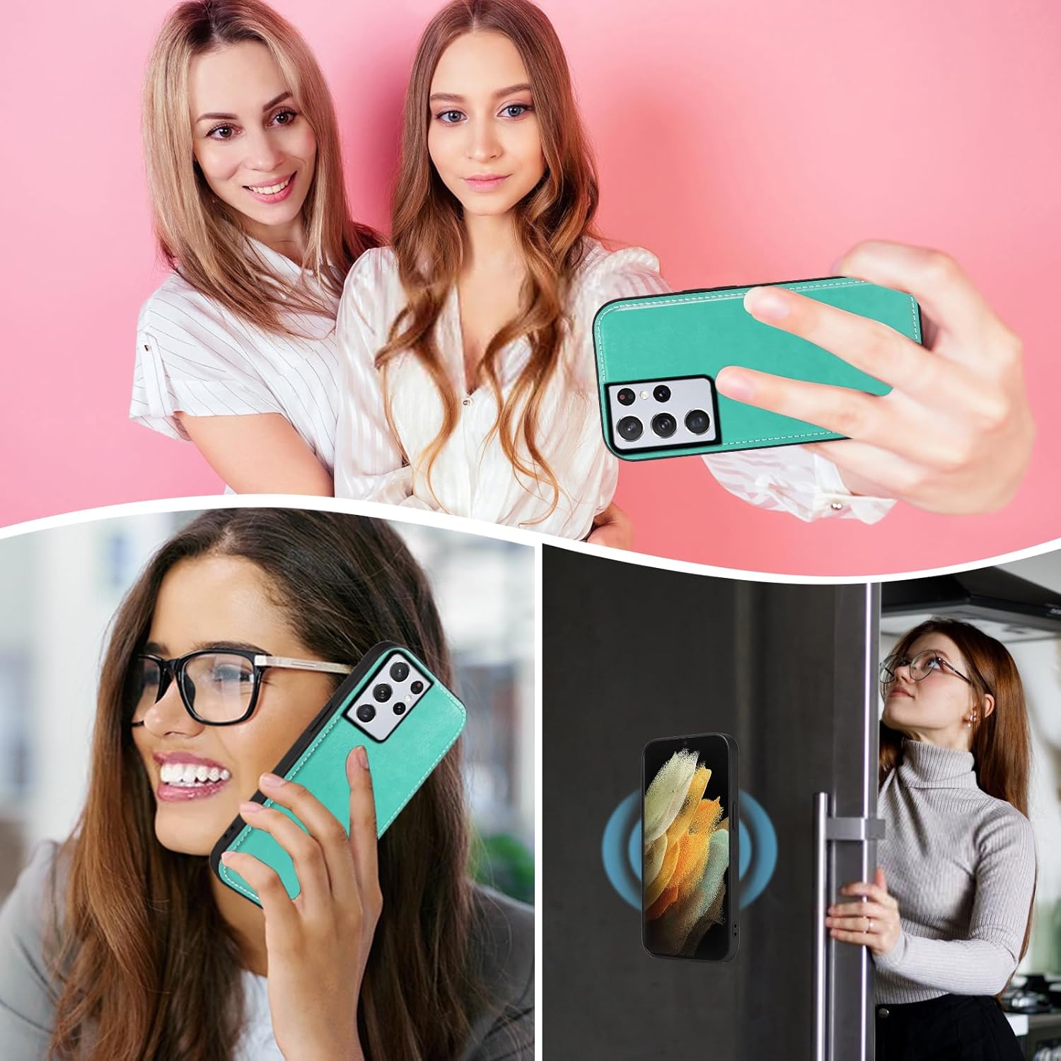 Asuwish Phone Case for Samsung Galaxy S21 Ultra 5G Zipper Wallet Detachable Cell Cover with Tempered Glass Screen Protector Wrist Strap Flower Card Holder S21ultra 21S S 21 21ultra G5 Women Men Green