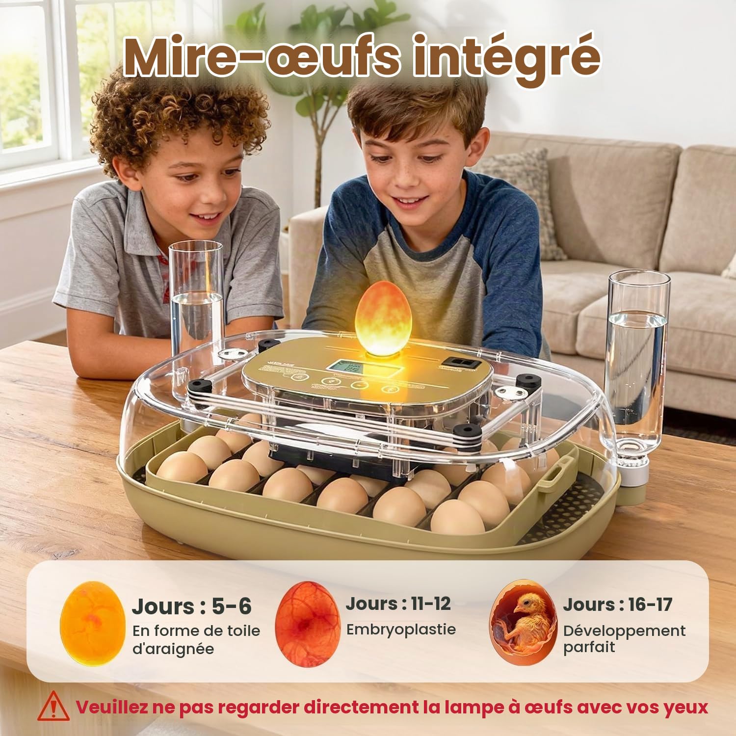 Incubateur pour éclosion de 24 œufs, retourneur Automatique d'œufs et Nouveau système de contrôle Automatique de l'humidité, Vision Claire à 360° pour Poulet, Canard et caille