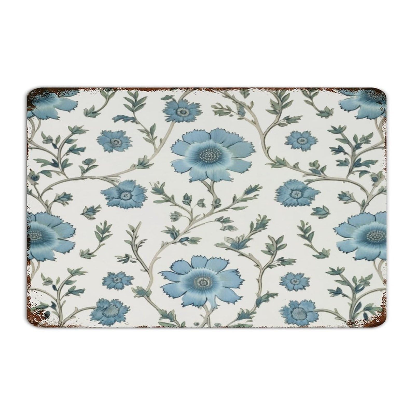 Panneau en metal a suspendre bleu motif floral pour deco de buanderie et jardin exterieur