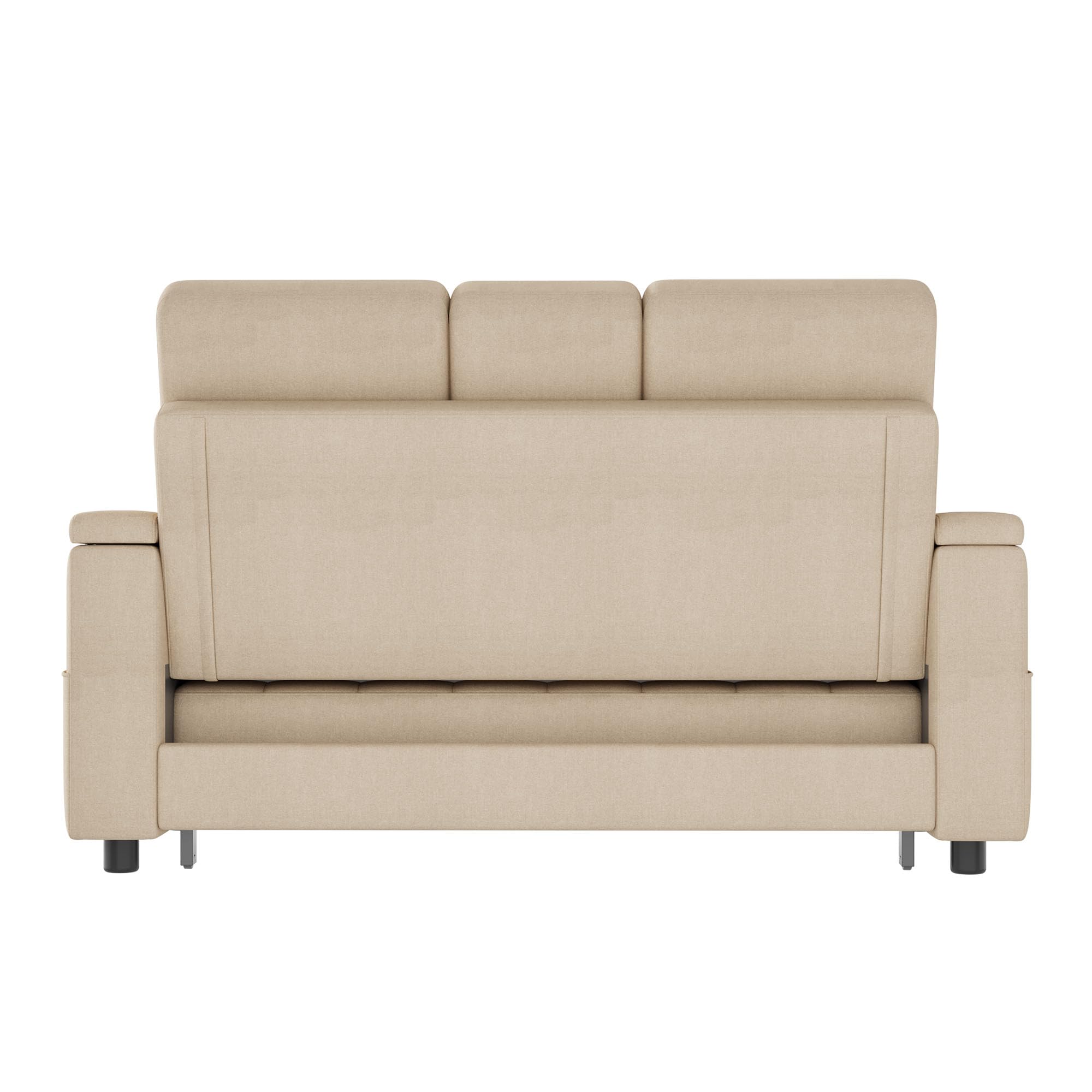 REXO Sofá cama de 2 plazas con espacio de almacenamiento y respaldo ajustable, sofá con reposabrazos y cojines, sofá plegable versátil para salón, dormitorio o apartamento, color beige