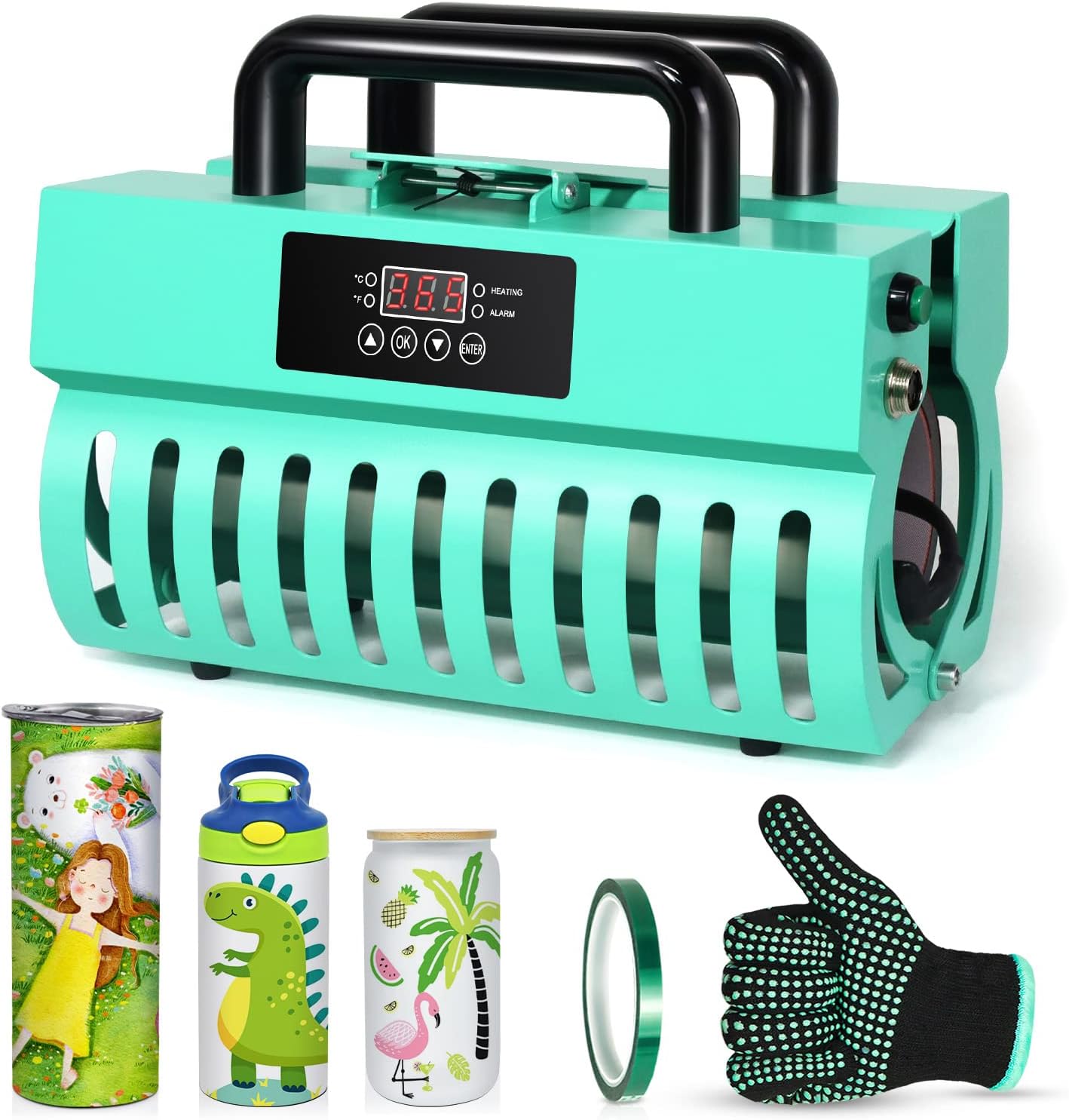 Realkant Tumbler Heat Press Machine, 110V Tumbler Press for 30OZ 20OZ Sublimation Skinny Straight Tumblers Glass Jar & 11-15OZ Mugs, Mug Tumbler Press with Heat Tape Gloves As Gift (Green)