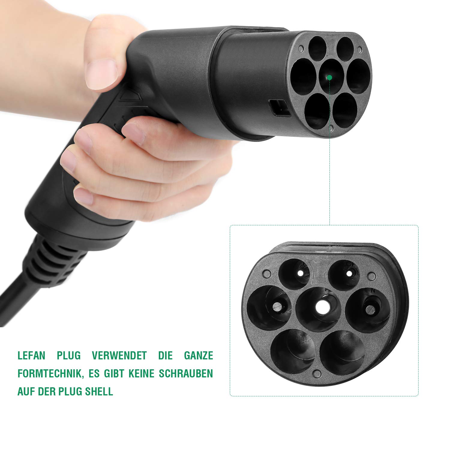 Cavo di ricarica per auto elettrico 32A monofase, 5m tipo 2 a tipo 2 (IEC 62196-2)