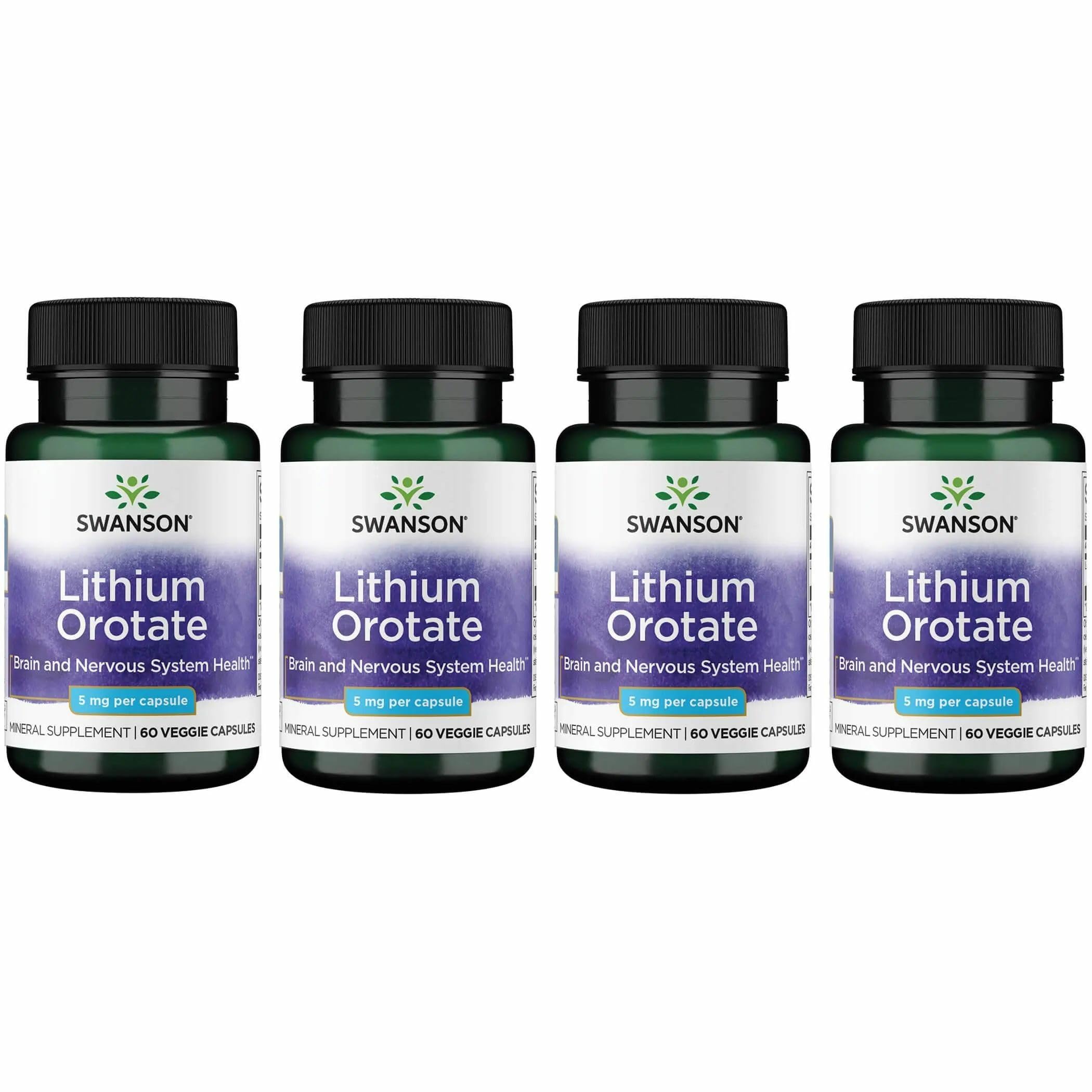 Swanson Lithium Orotate Mood and Memory Support, 5 mg, 60 Capsules, 4 Pack 60 Count (Pack of 4)