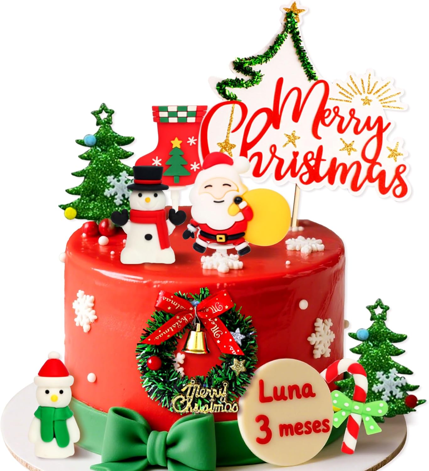 LaVenty 9 Pack Santa Claus Merry Christmas Cake Toppers Snowman Deer Christmas Tree Cake Topper Picks for Merry christmas Theme Holiday Party Cake Decorations Supplies