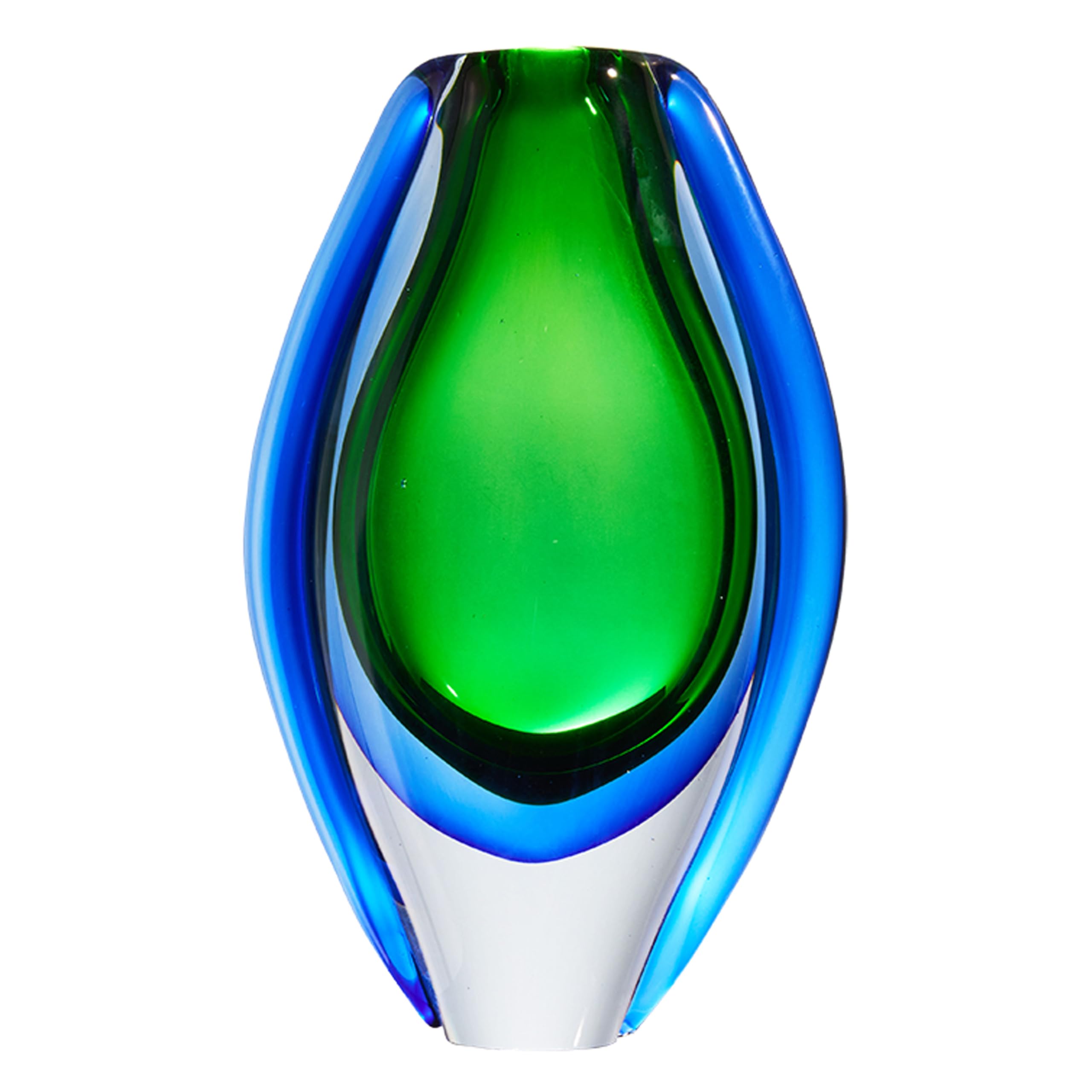 Luxury Lane Hand Blown Sommerso Oval Art Glass Vase for Decor 10 inch Tall Centerpiece Table Decoration Emerald Green