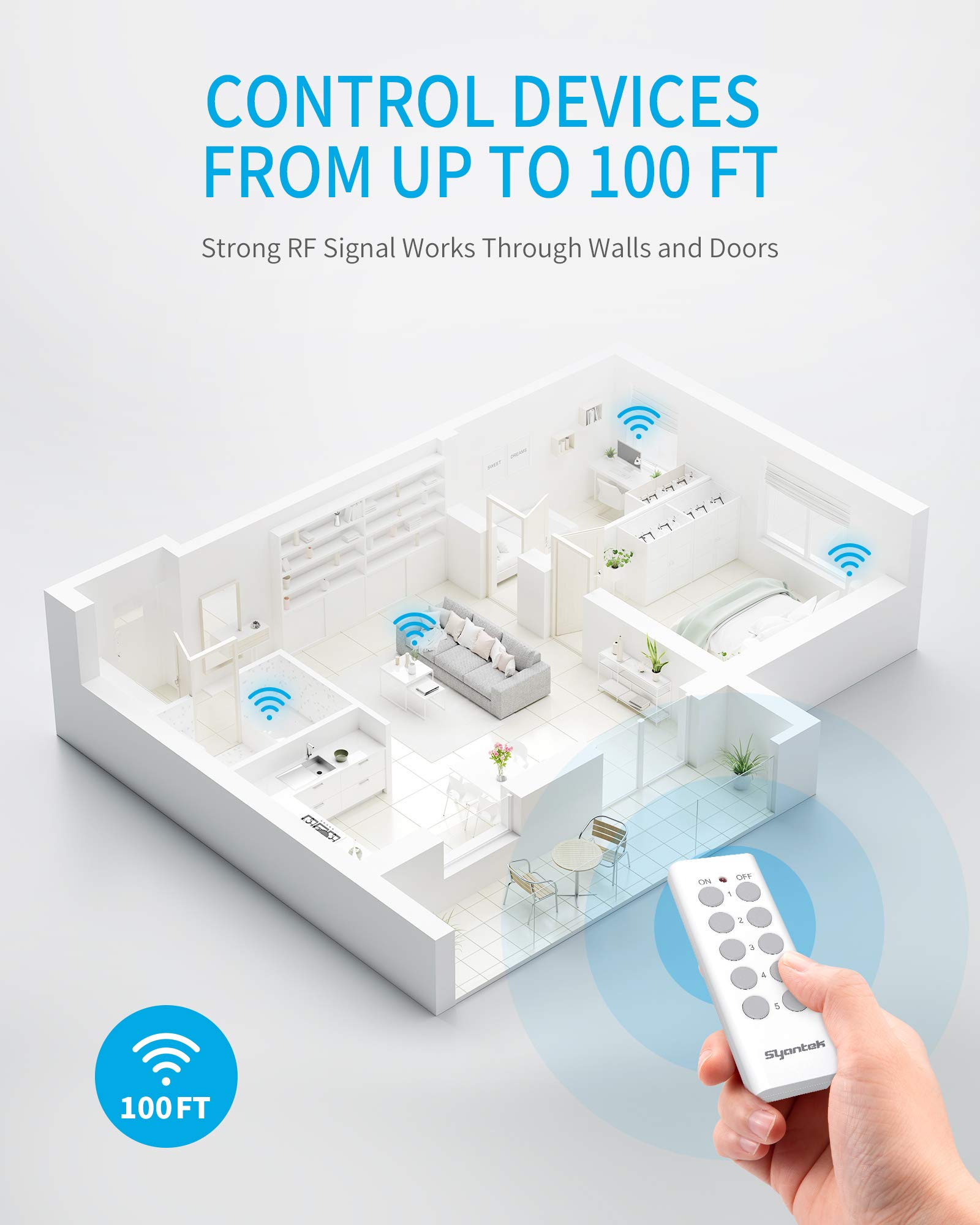 Upgraded Remote Control Outlet Wireless Light Switch for Household Appliances Expandable Remote Light Switch Kit Up to 100 — view 4