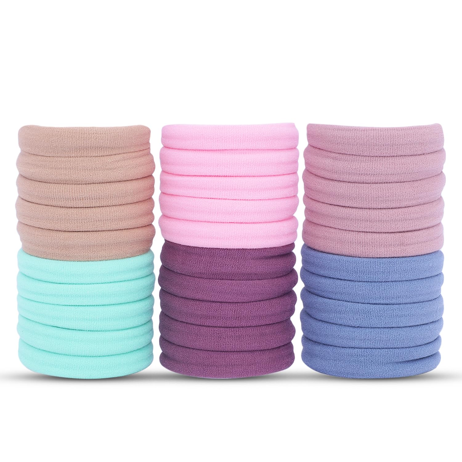 Diversa Seamless Thick Cotton Hair Rubber Bands, Durable Elastic Ties, Ponytail Holders, Hair Accessories for Women & Girls - Natural Colors (Pack of 30 Pcs)