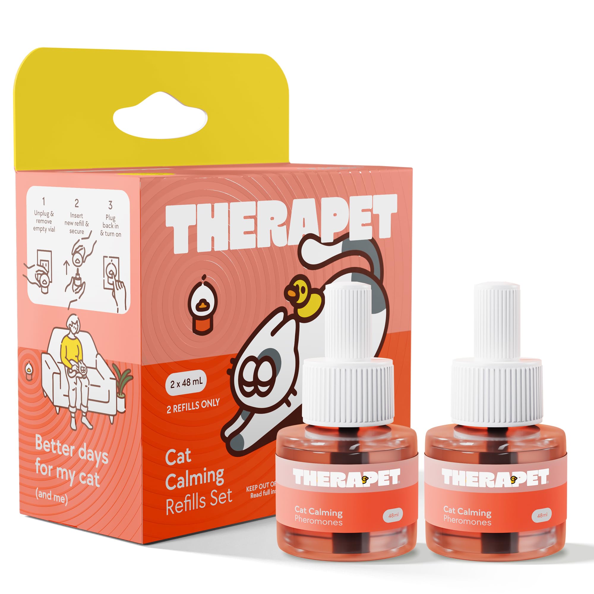 TherapetMD Cat Calming Diffuser Refill Kit (2-Pack, 60-Day Supply) – Cat Pheromone Refill for Stress, Pee Spraying, Fighting, Aggression, Meowing & Scratching – Use with TheraPet MD Diffuser