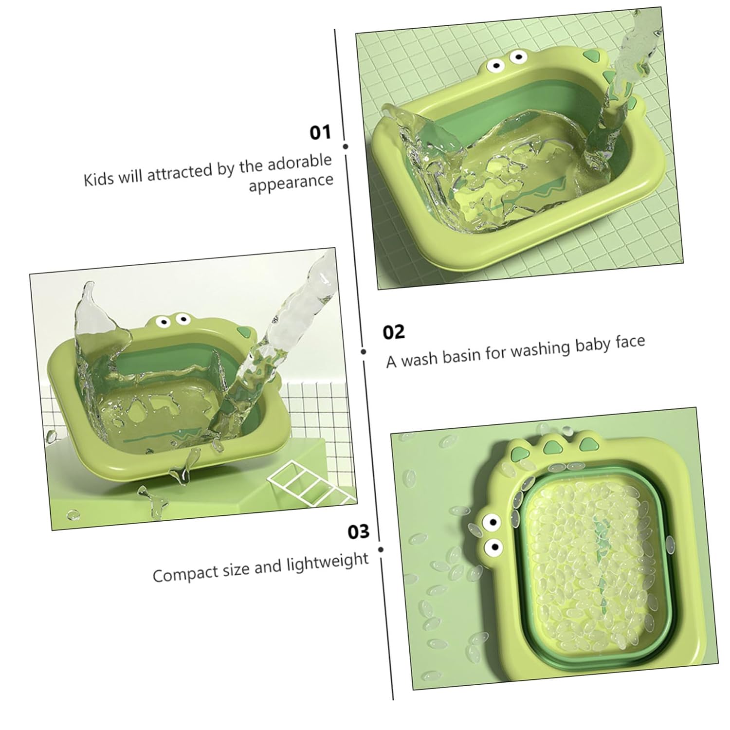 Toyvian Foldable Washbasin Thickened Face Washing Basin Portable Design for Kitchen and Bathroom Use Adorable Green Basin Shower