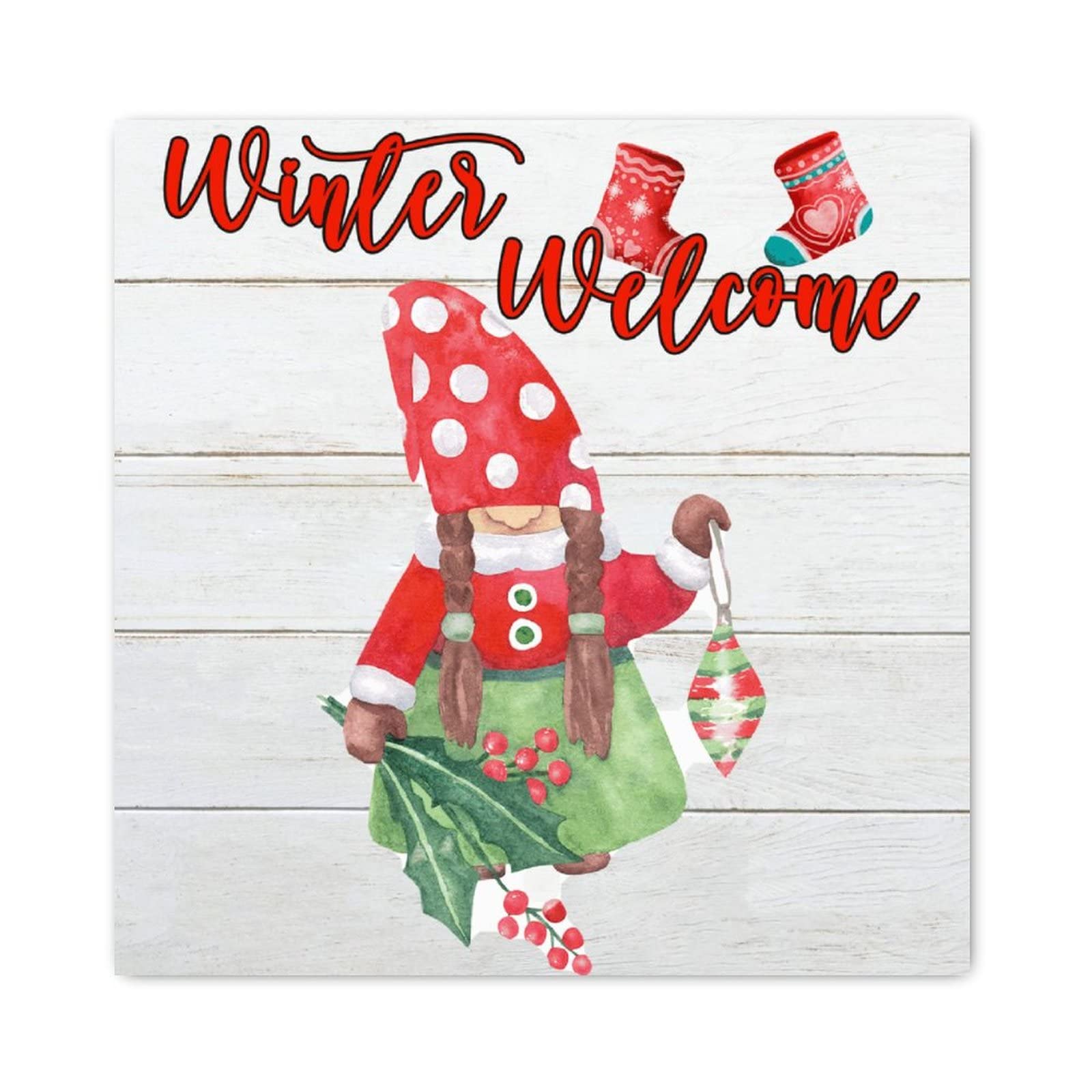 Panneau de Noël en bois Welcome décoration murale vintage cadeau mariage 40cm