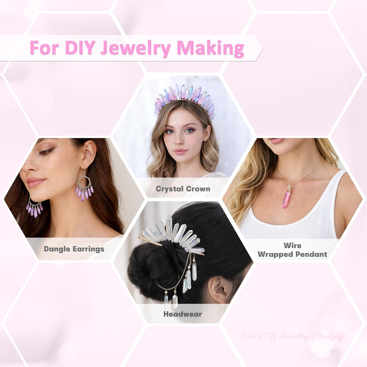 Amogeeli Titanium Coated Rock Crystal Points Quartz Top Drilled Stone Loose Beads for Jewelry Making