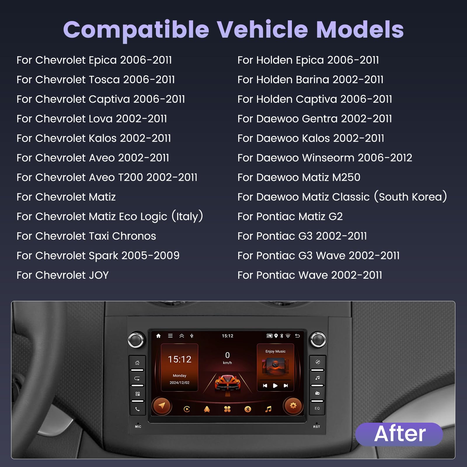 Hikity 2+64G Ekran dotykowy 7" Radio dla Chevrolet Aveo Captiva Epica Holden Daewoo Pontiac, z bezprzewodowym CarPlay Android Auto, Bluetooth, Nawigacja, GPS, WiFi, EQ i kamera cofania