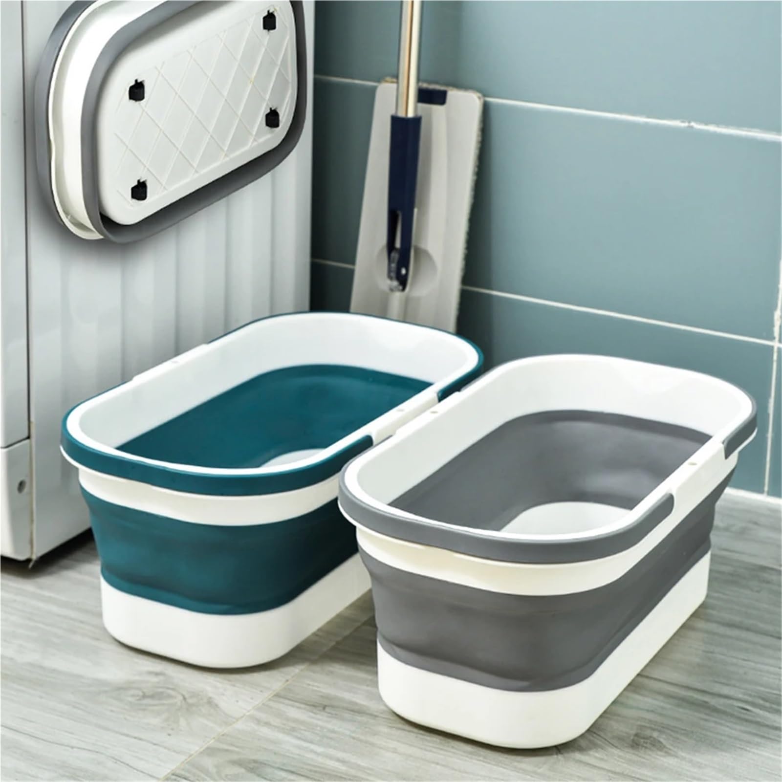 Seau Pliant de Grande capacité avec Roue, 1 pièce, Seau Pliable poignée permettant Gagner l'espace for Le Camping Voyage Pique-Nique pour Les Voyages La Randonnée(Grey)