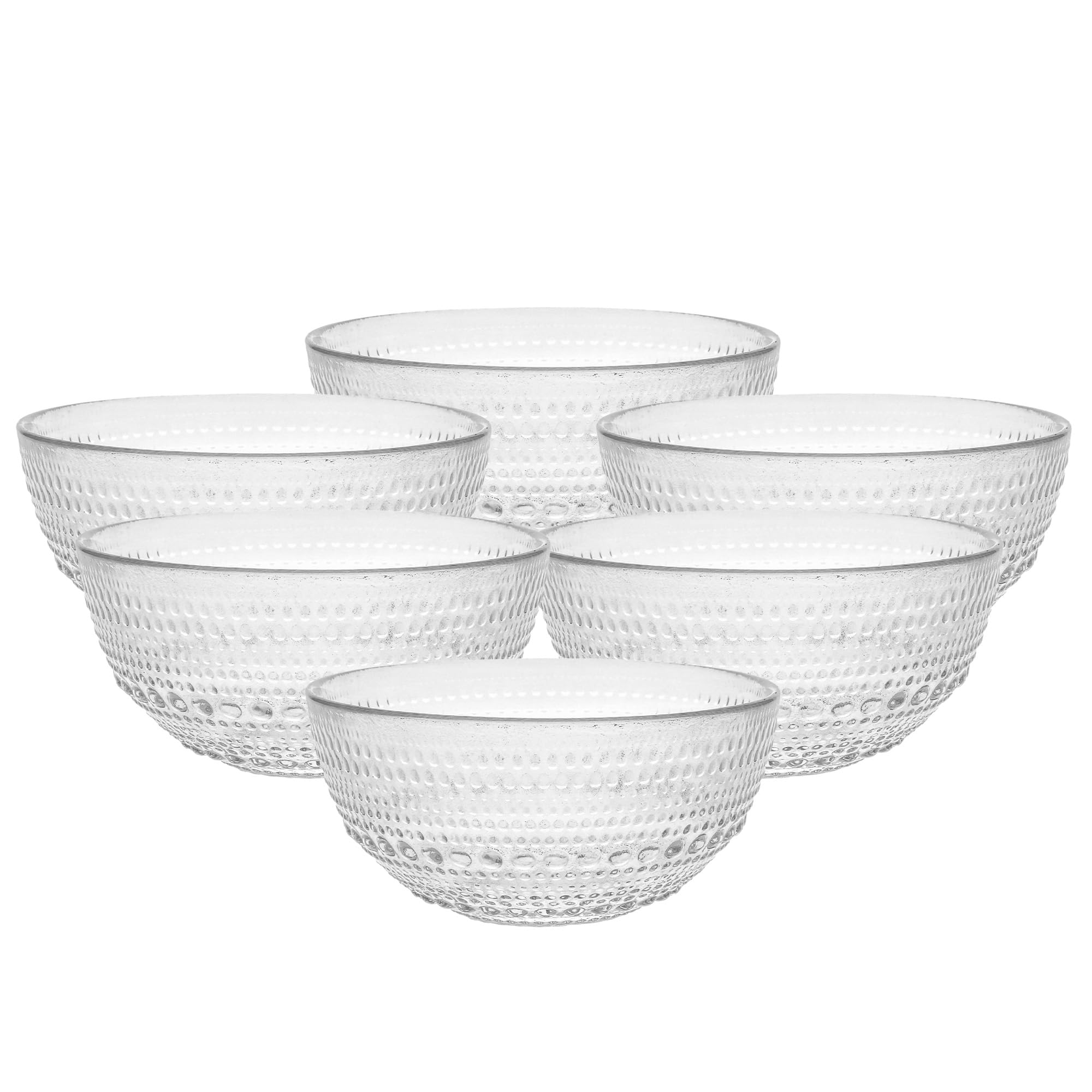 FORTESSA Jupiter Beaded Hobnail Glass Vintage Themed Dinnerware Set, 13.5 Ounce All-Purpose Glass Bowl (Set of 6) Dishwasher-Safe, Clear