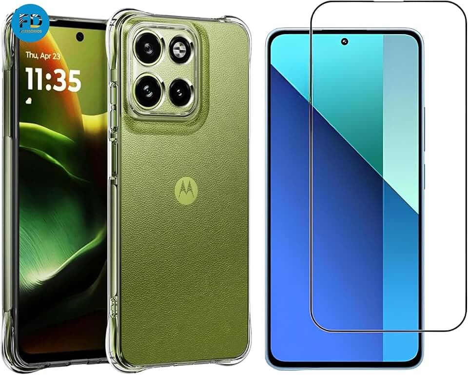 Kit Capa Capinha Anti-Impacto Premium Transparente + Película de Cerâmica 9D para Motorola Moto G75.