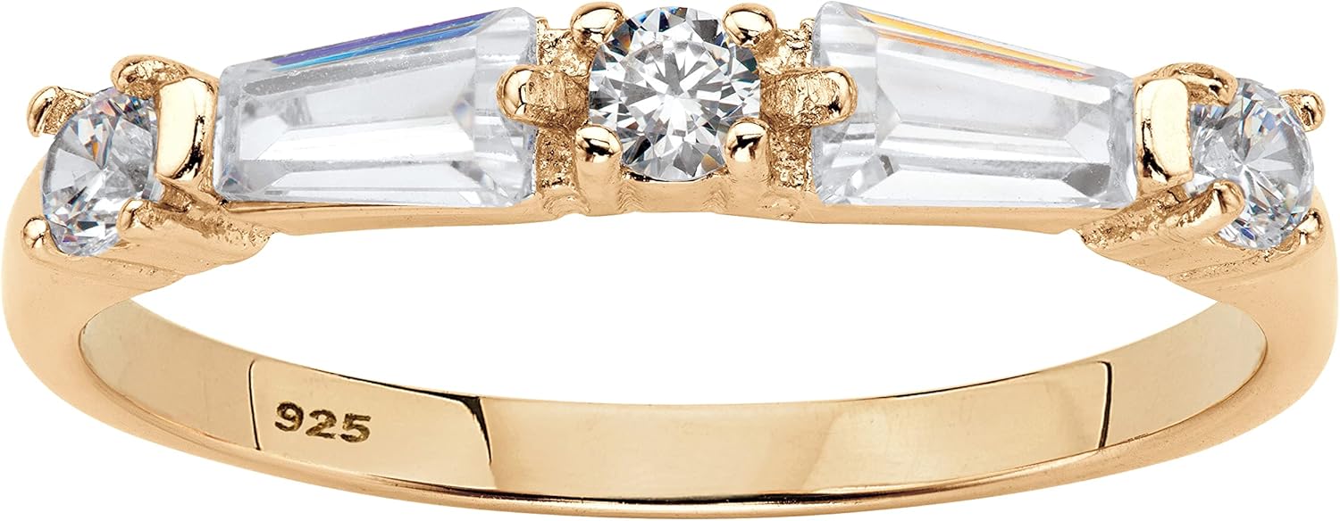 Palm Beach Jewelry PalmBeach Yellow Gold-plated Sterling Silver Round Cubic Zirconia Wedding Band Ring (2mm) Sizes 5-10