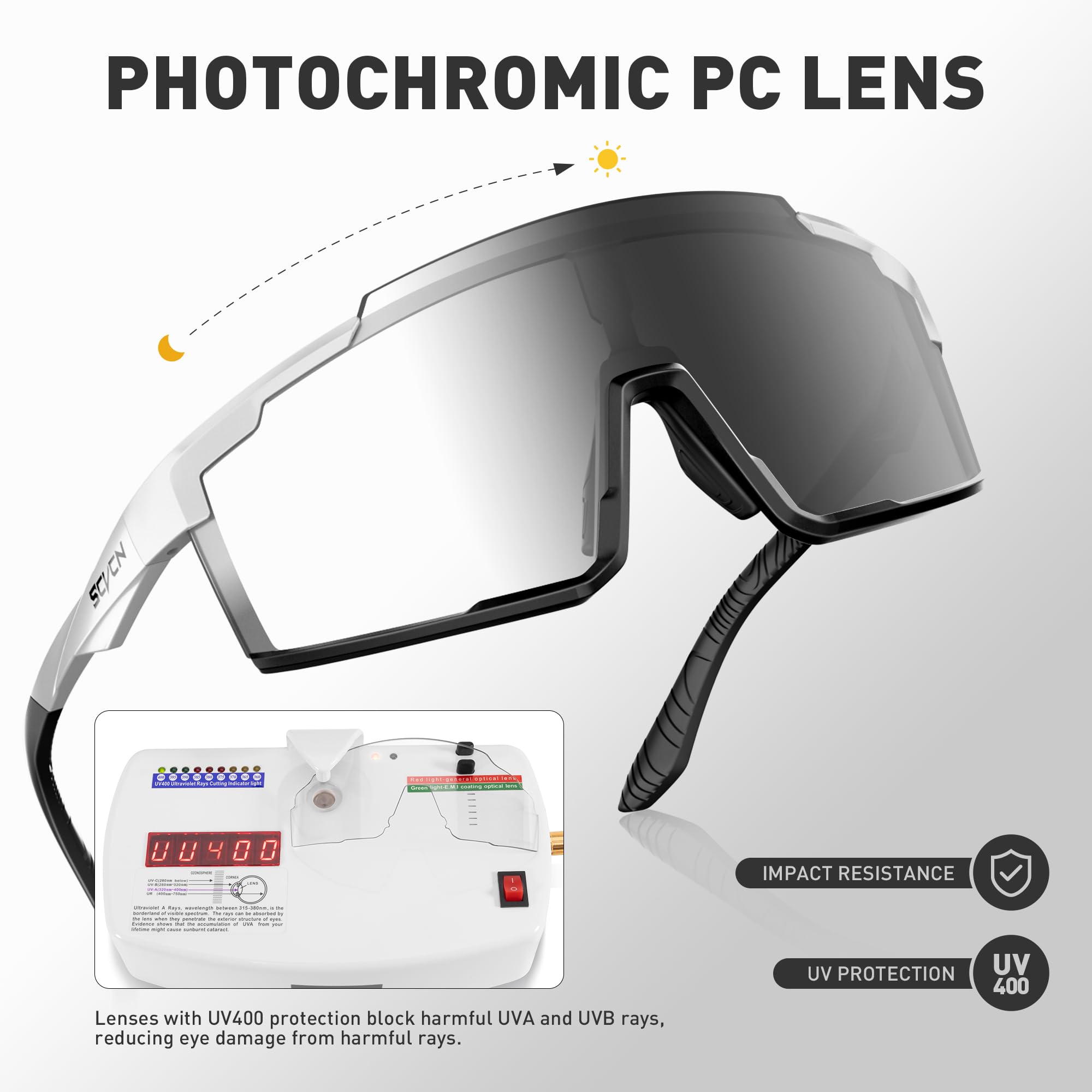 SCVCN Fotocromatici Occhiali Ciclismo Uomo Donna Occhiali Trasparenti da Sole Sportivi Protezione UV400 Occhiali Bici da Corsa Running Bici MTB Bicicletta Mountain Bike S121