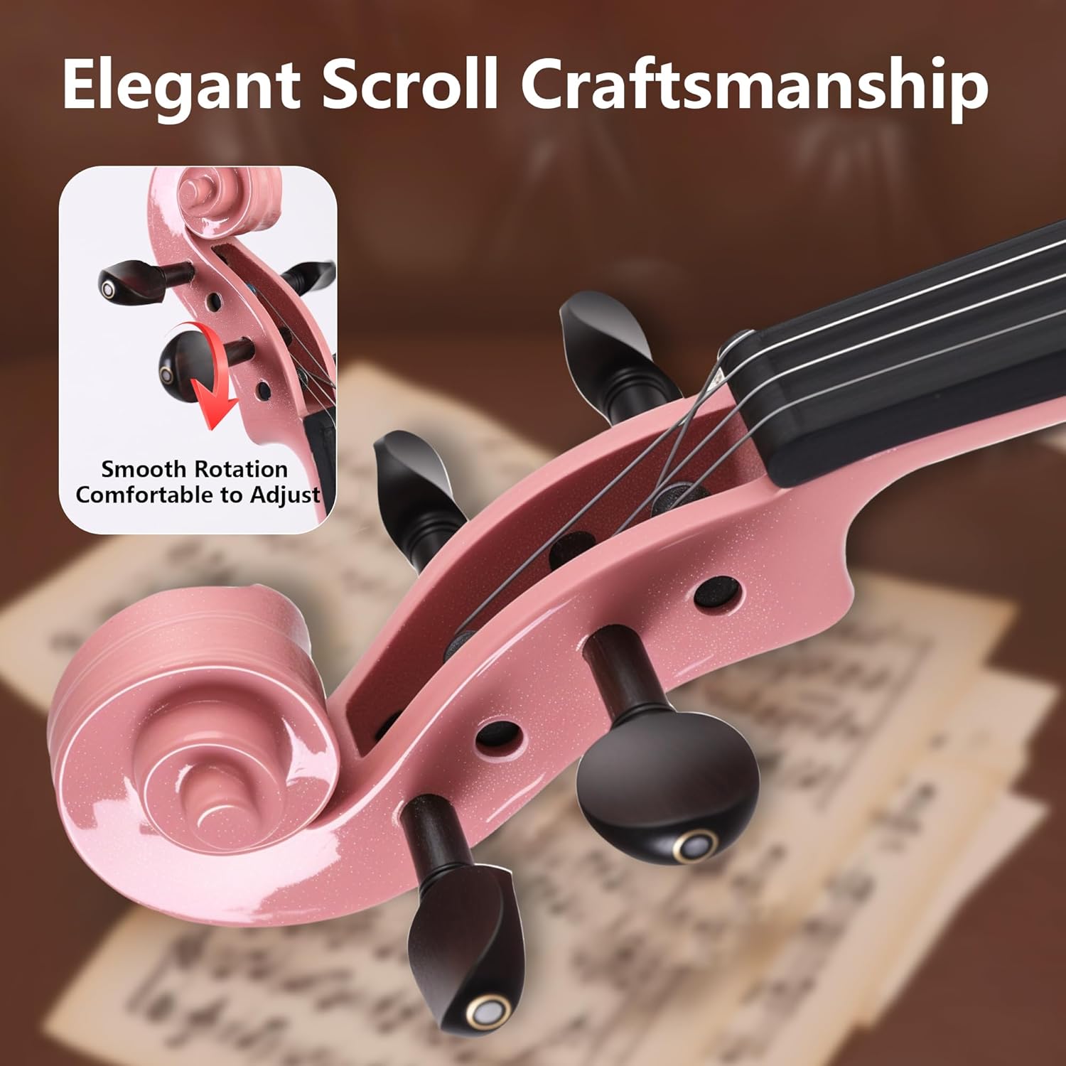 Violin 4/4 Full Size,Beginner Violin For Kids,Students,Adults,Fiddle Set with Hard Case,Bow,Rosin,Shoulder Rest,Tuner,Extra Strings,Bridge,Fingerboard Stickers