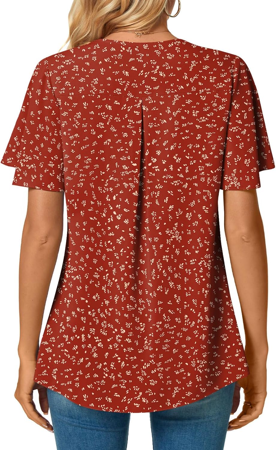 Anyally Women's Summer Dressy Chiffon Blouses V Neck Ruffle Short Sleeve Tunic Tops for Leggings Casual T-Shirts - Image 4