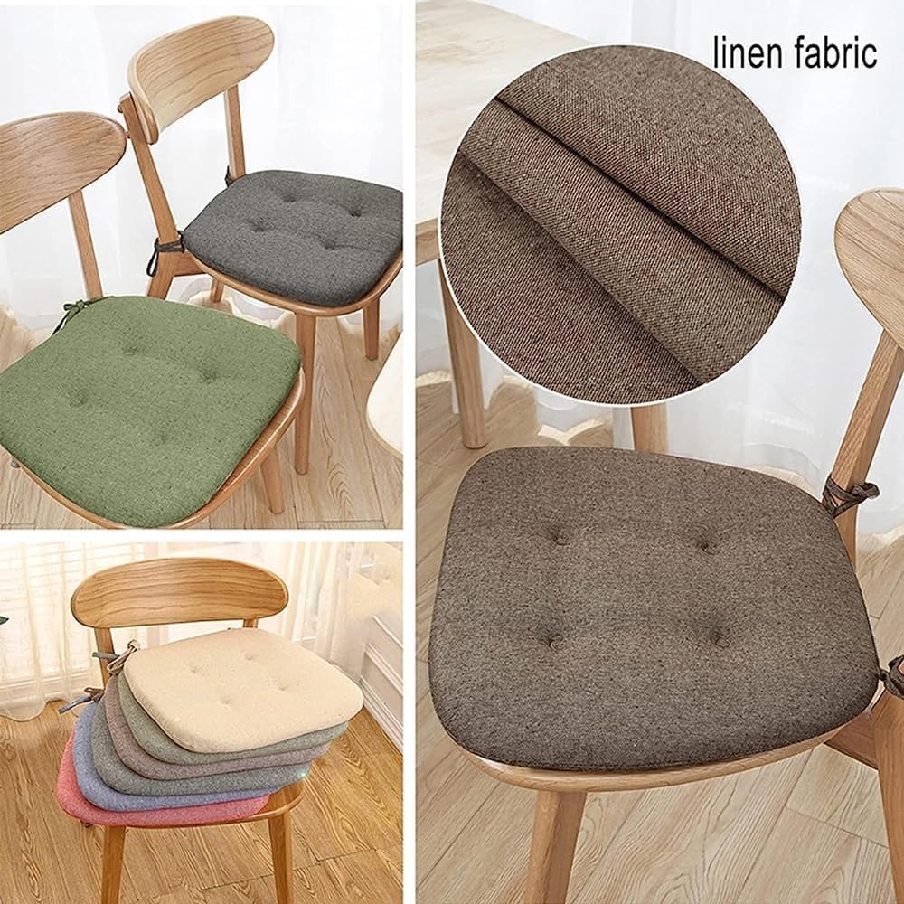 カフェカラー 滑り止めシートクッション キッチンダイニングチェア用 - 両面 43x41 cm 4個パック 快適で チェアパッド 紐