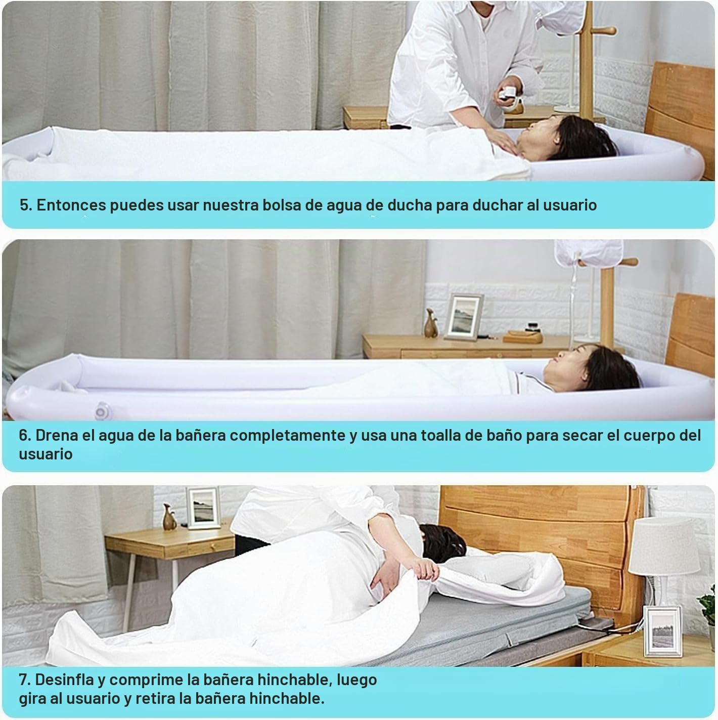 Kits Médicos De Bañera Hinchable con Ducha Junto A La Cama/Sistemas Portátiles De Bañera Hinchable De PVC/Ayudas Junto A La Cama para Discapacitados, Ancianos Y Pacientes Encamados