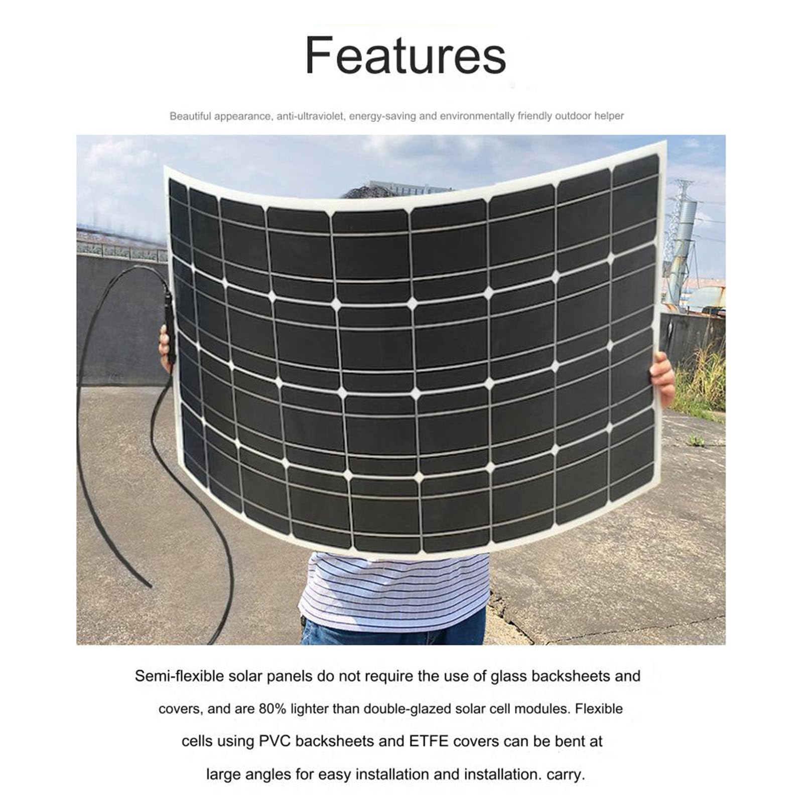 Elastyczny Panel słoneczny Monokrystaliczny krzem 100W Panel fotowoltaiczny do wytwarzania energii Hurtownie na dach samochodowy Panel słoneczny Ładowanie 12V,100W