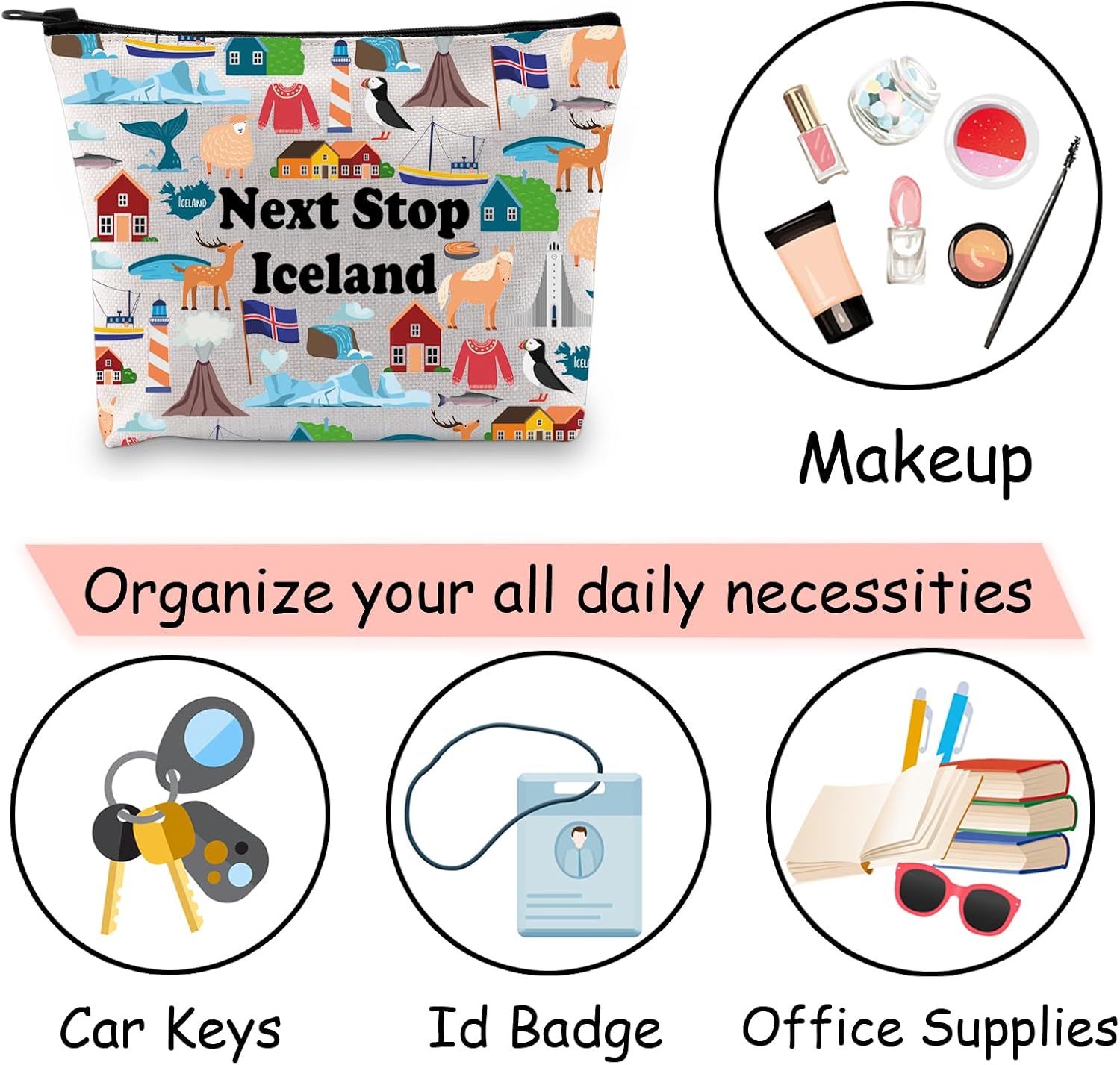 JXGZSO Iceland Travel Gift Next Stop Iceland Cosmetic Bag Iceland Travel Pouch Bag Iceland Vacation Makeup Bag Traveler Gift - Image 5