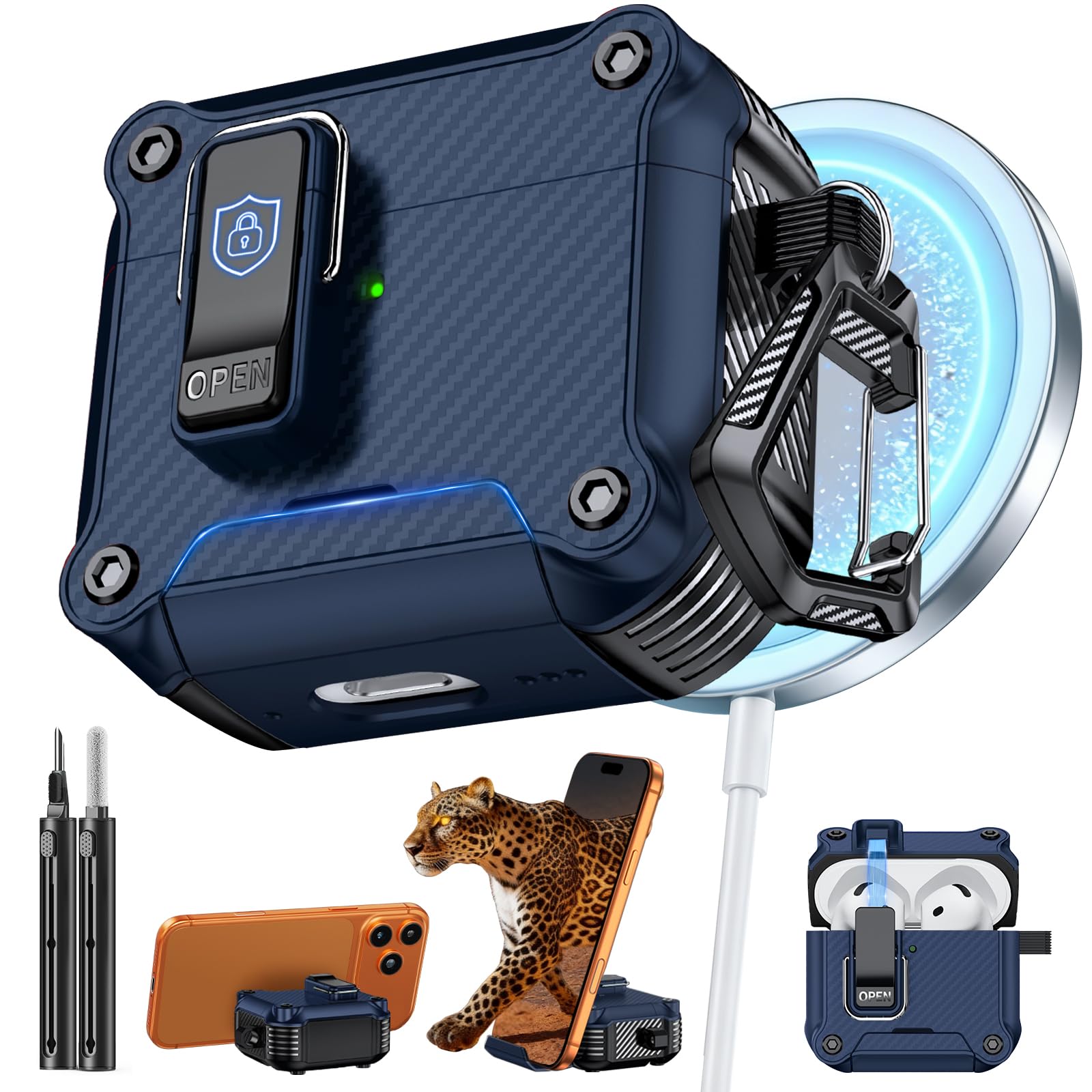 Inesore for AirPods 4 Case with Secure Lock (Dark Blue)
