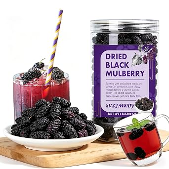 Dried Black Mulberries, 8.82oz/250g No Sugar Added Black Mulberry, Dried Fruit, Hand Picked Sun-dried for Baking & Smoothies