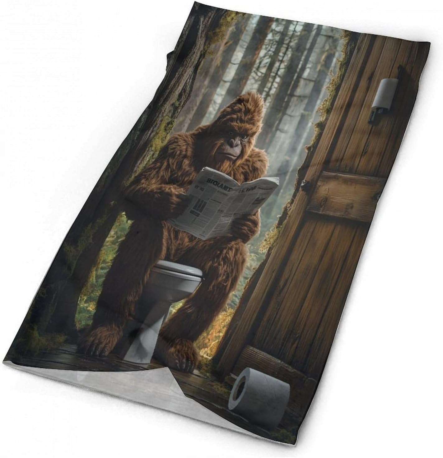 Gorilla Bigfoot Sitting On The Toilet Reading Newspaper Face Cover Neck Gaiters for Men Women Sun Protection Mask Scarf Hiking Bandana