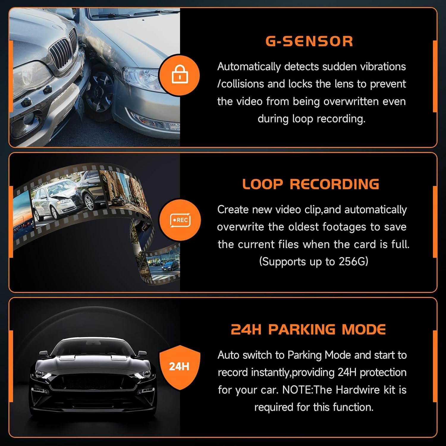 Dash Cam Front, VEEMENT Mini Dash Cam for Cars, 1440P Car Camera with APP, 1.47" Display Dashcam, WiFi Dash Cam with WDR Night Vision, 24 Hours Parking Monitor Dashcams, 170°Wide, G-Sensor - Image 5